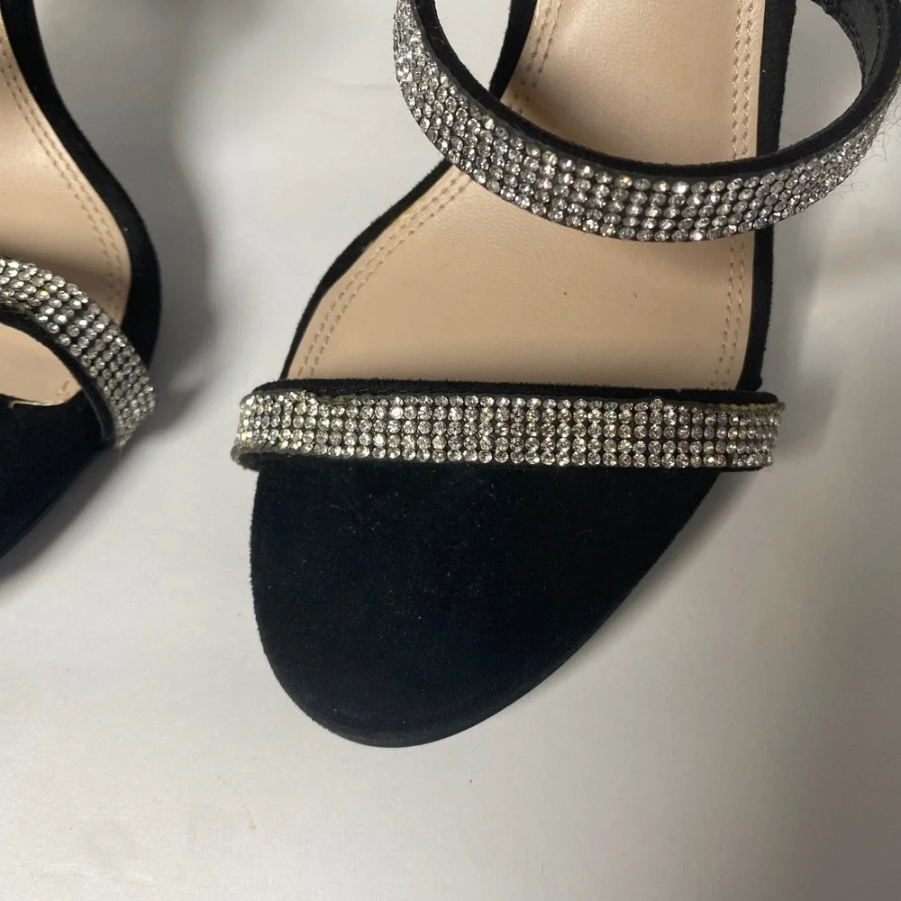 Kelly & Katie Black‎ Rhinestone Heels Stiletto Ankle Strap Party Shoes Size 6